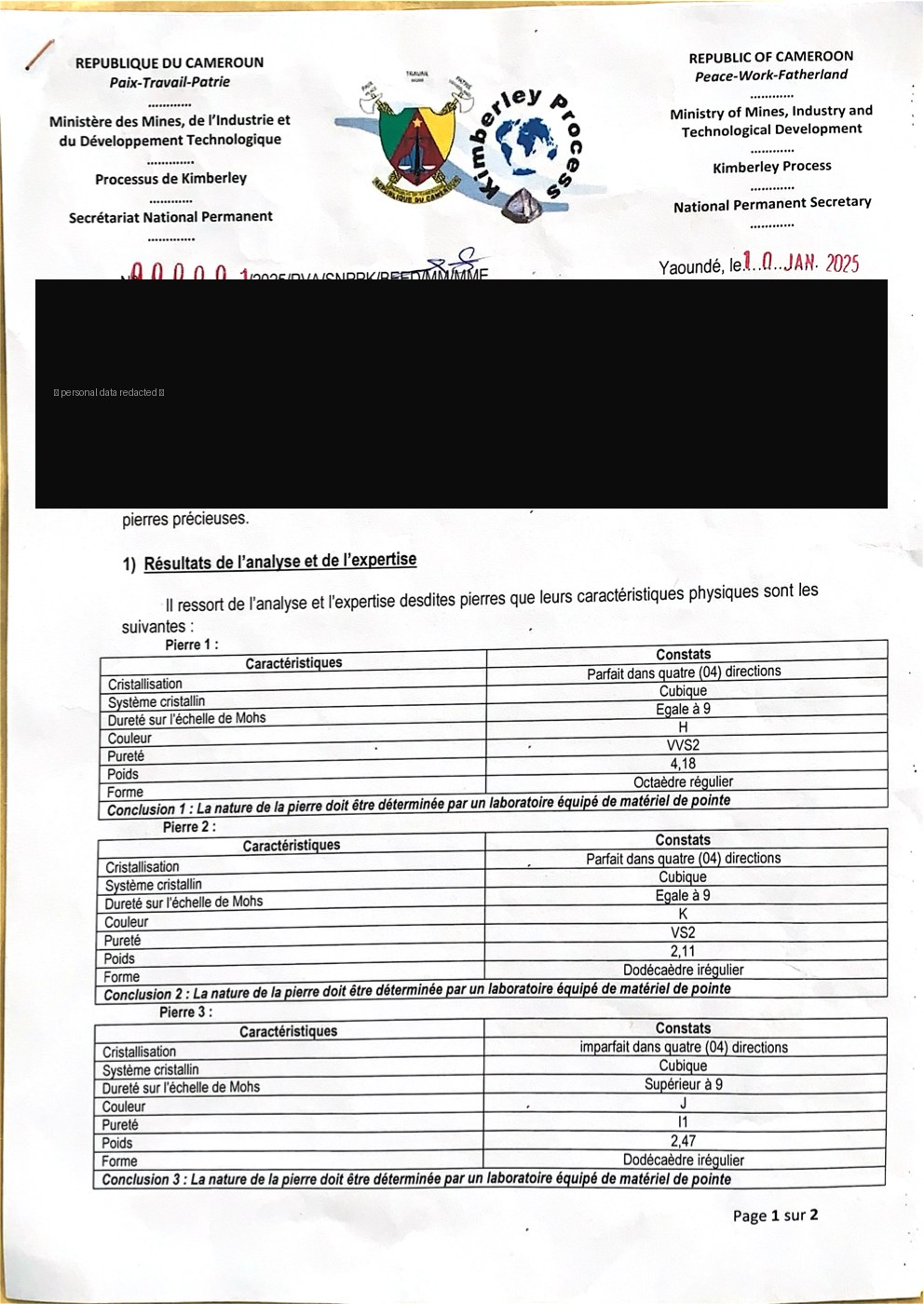 Redacted MINMIDT / Kimberley Process expertise report
